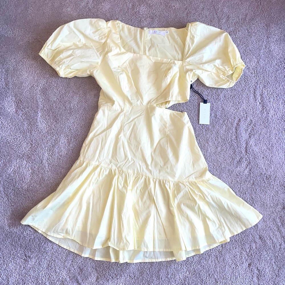Astr Light Yellow Puff Sleeve Cutout Dress